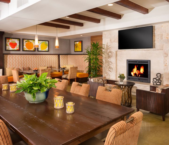 Ayres Hotel Orange Breakfast Room Fireplace